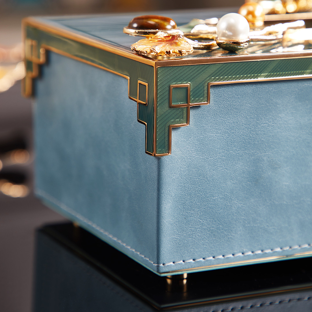 轻奢珐琅彩抽纸盒家用客厅桌面卫生纸巾盒新中式创意高端卷纸收纳M804B细节图