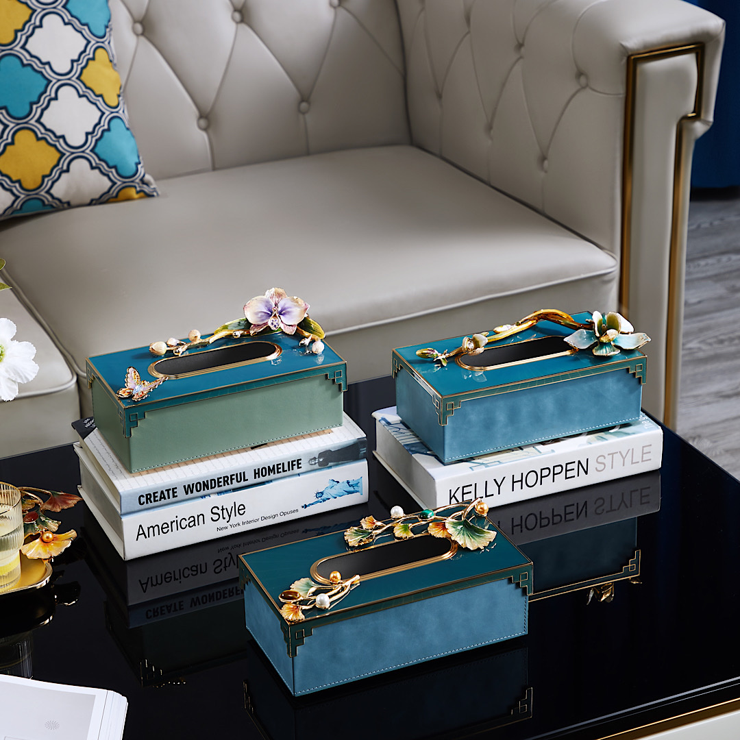 轻奢珐琅彩抽纸盒家用客厅桌面卫生纸巾盒新中式创意高端卷纸收纳M804C详情图4