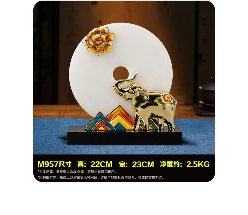 新中式珐琅彩玉石平安扣摆件家居轻奢饰品客厅玄关电视柜酒柜装饰M957详情图6