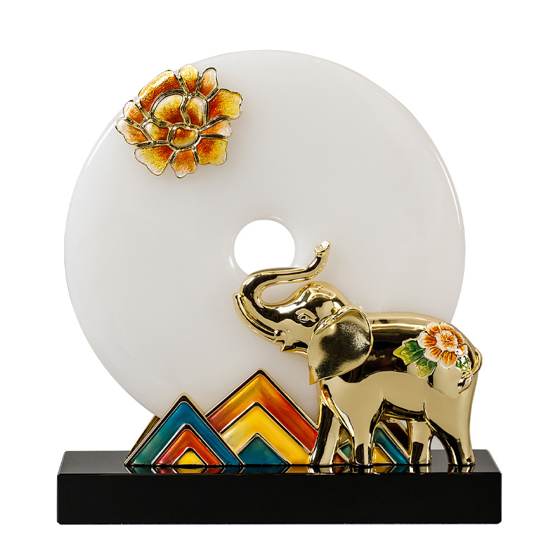 新中式珐琅彩玉石平安扣摆件家居轻奢饰品客厅玄关电视柜酒柜装饰M957产品图