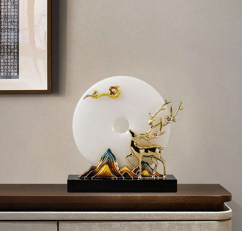 新中式珐琅彩玉石平安扣摆件家居轻奢饰品客厅玄关电视柜酒柜装饰M958