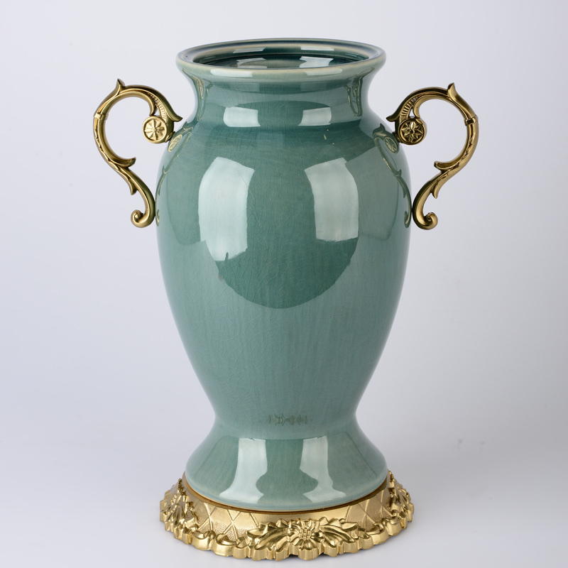 别墅样板房欧式复古客厅玄关软装饰品简约美式陶瓷花瓶工艺摆件