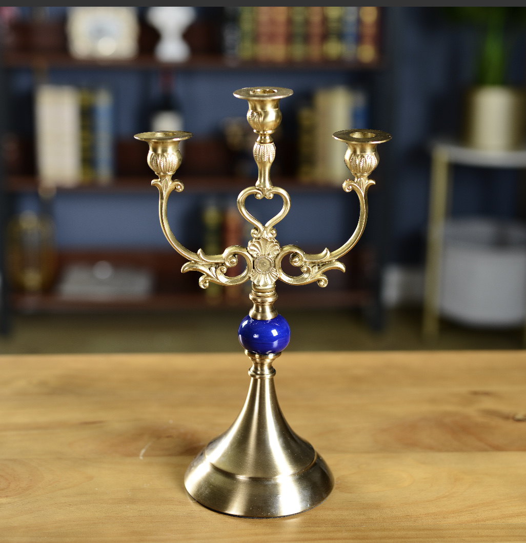 别墅样板房欧式复古客厅玄关软装饰品简约美式陶瓷烛台工艺摆件