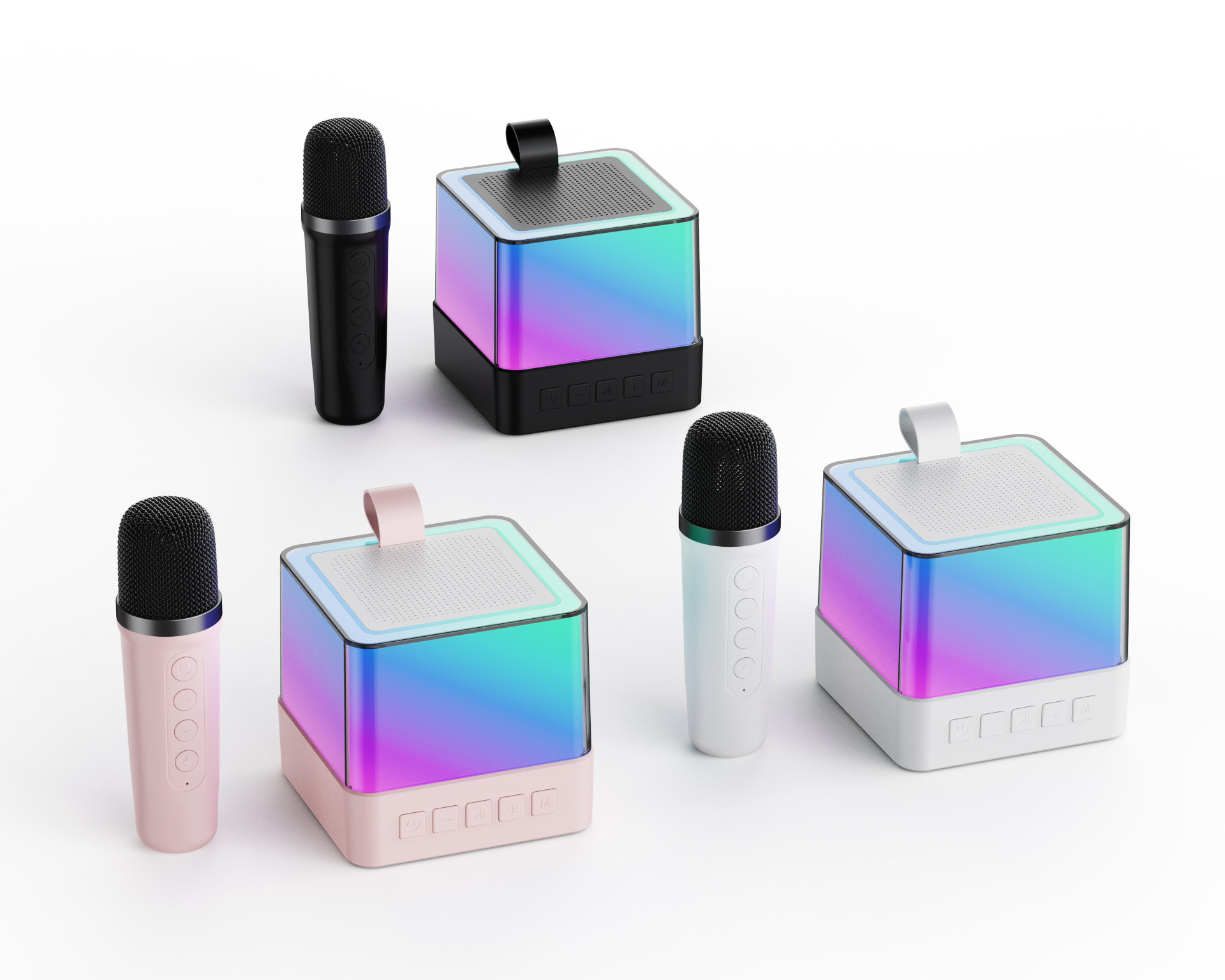 户外无线麦克风音响一体机七彩氛围灯k歌宝可随身便携式蓝牙音箱白底实物图