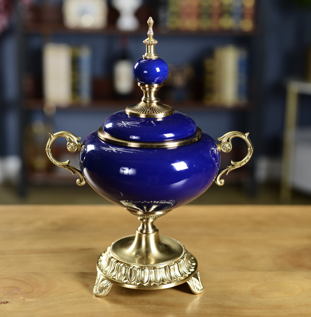 别墅样板房欧式复古客厅玄关软装饰品简约美式陶瓷收纳罐工艺摆件609-0103