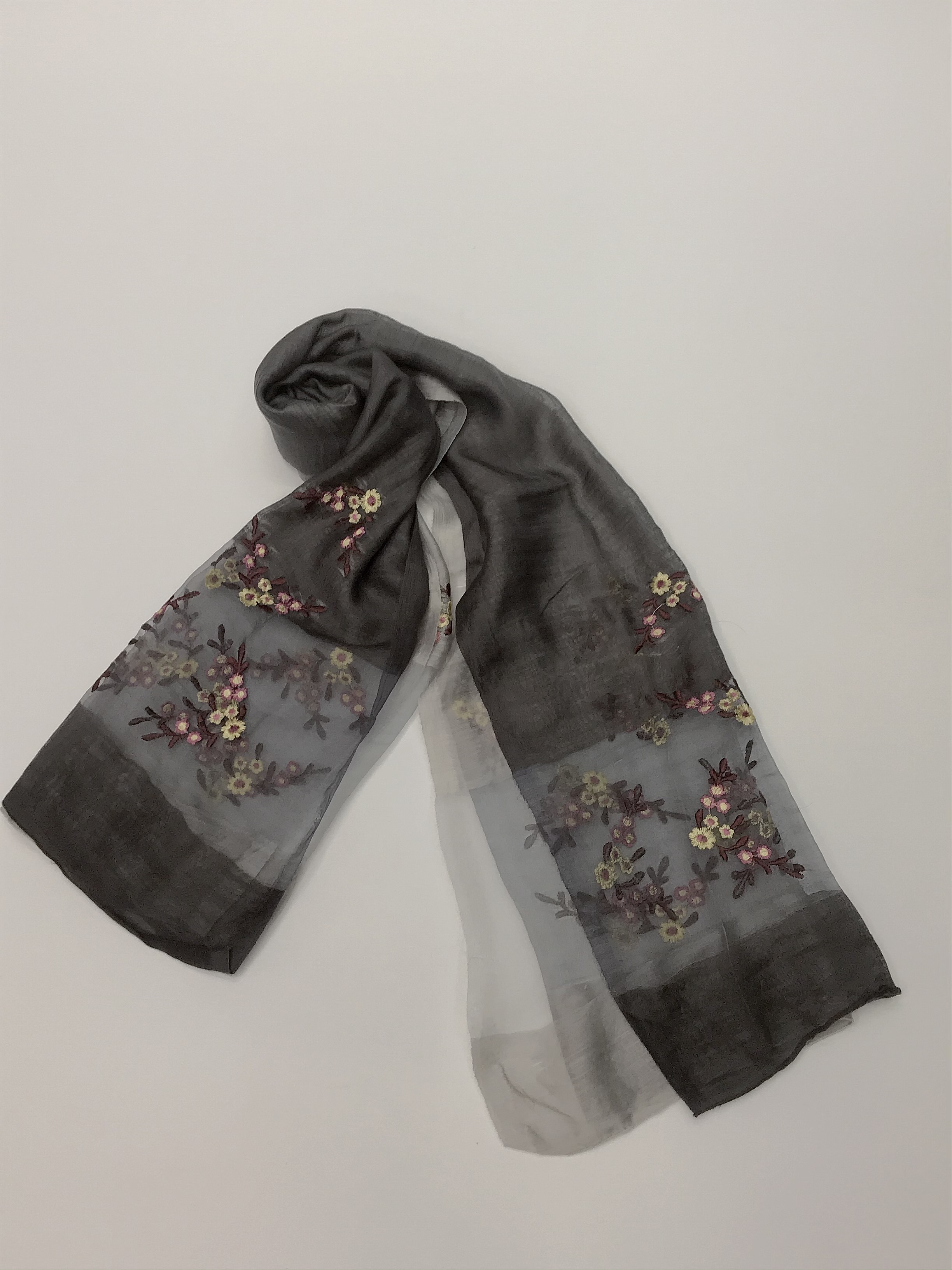 Muslim embroidered blended wide faux silk scarf, long knitted scarf Item Picture