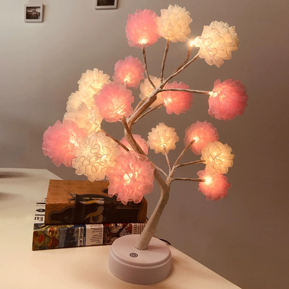 玫瑰花台灯小树灯 情人节告白装饰 房间卧室布置创意 浪漫小夜灯白底实物图