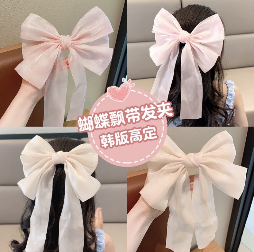 Super fairy-like fish princess camellia bow ribbon hair clip, fine glittering hair accessory, sweet spring and summer headwear for women detail image 2