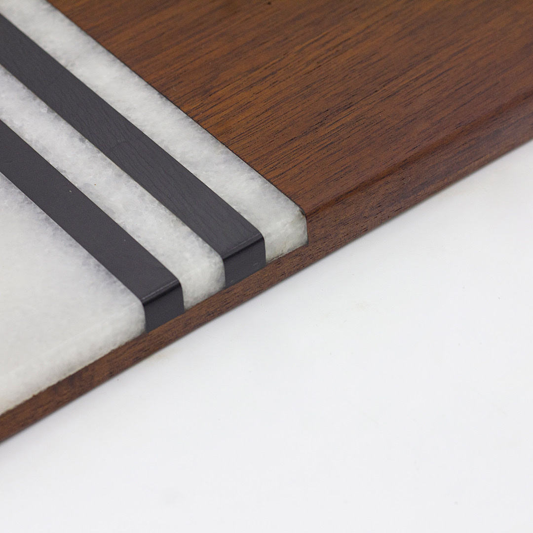 西餐点心糕点盘子实木大理石拼接托盘牛排餐盘水果果盘寿司摆盘黑白条纹长方形摆盘餐盘细节图