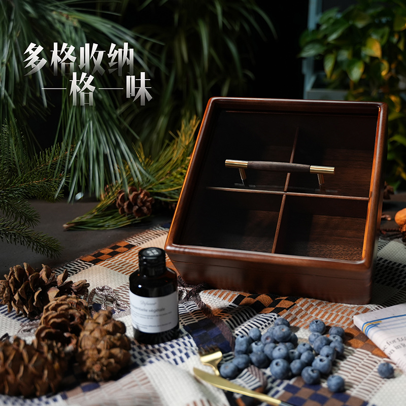 新款中式实木坚果盒客厅茶几分隔果盘家用大气带盖干果零食收纳盒方形果盒
