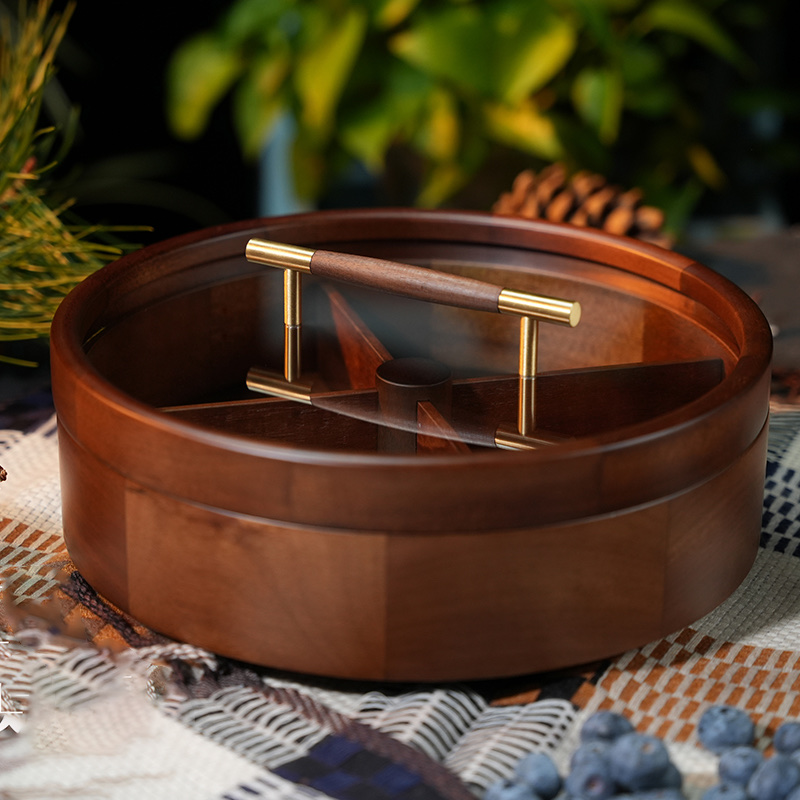 实木中式轻奢干果盒家用茶几分格糖果盒密封坚果零食收纳盒水果盘