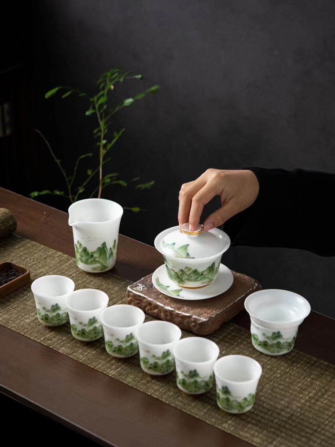 江山如此多娇，千里江山冰种玉瓷陶瓷茶具套装茶具