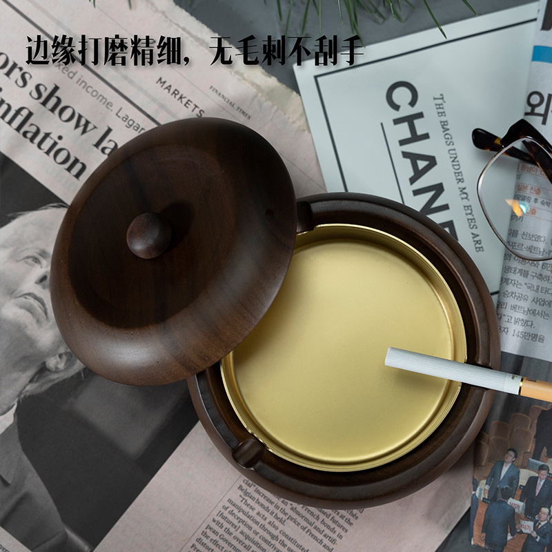 黑胡桃木轻奢烟灰缸高级感铜创意个性家用客厅高档灰缸办公室摆件详情图4