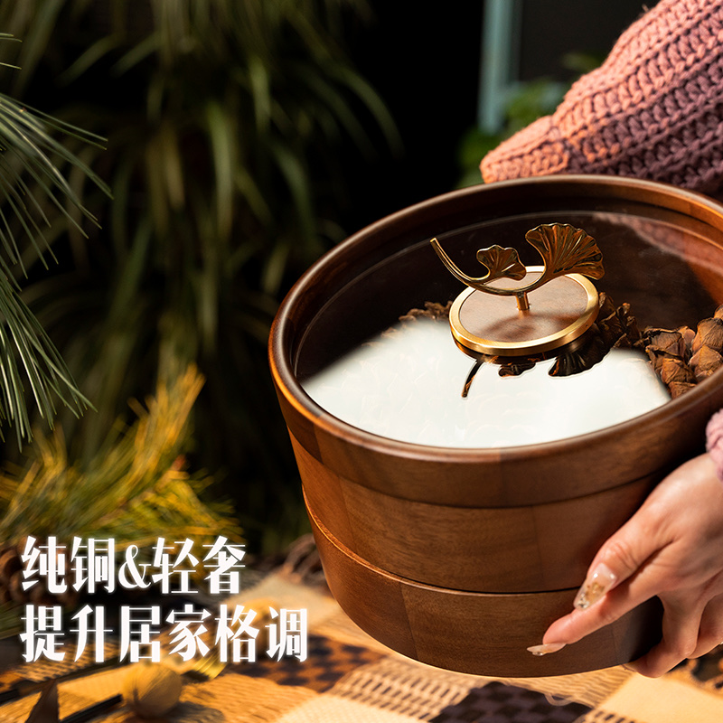 新款实木干果盒干果盘零食糖果收纳盒家用客厅茶几坚果盒果盘花提手双层果盒