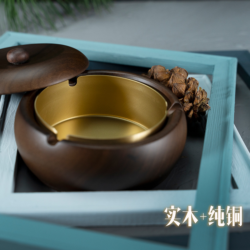 黑胡桃木轻奢烟灰缸高级感铜创意个性家用客厅高档灰缸办公室摆件详情图5