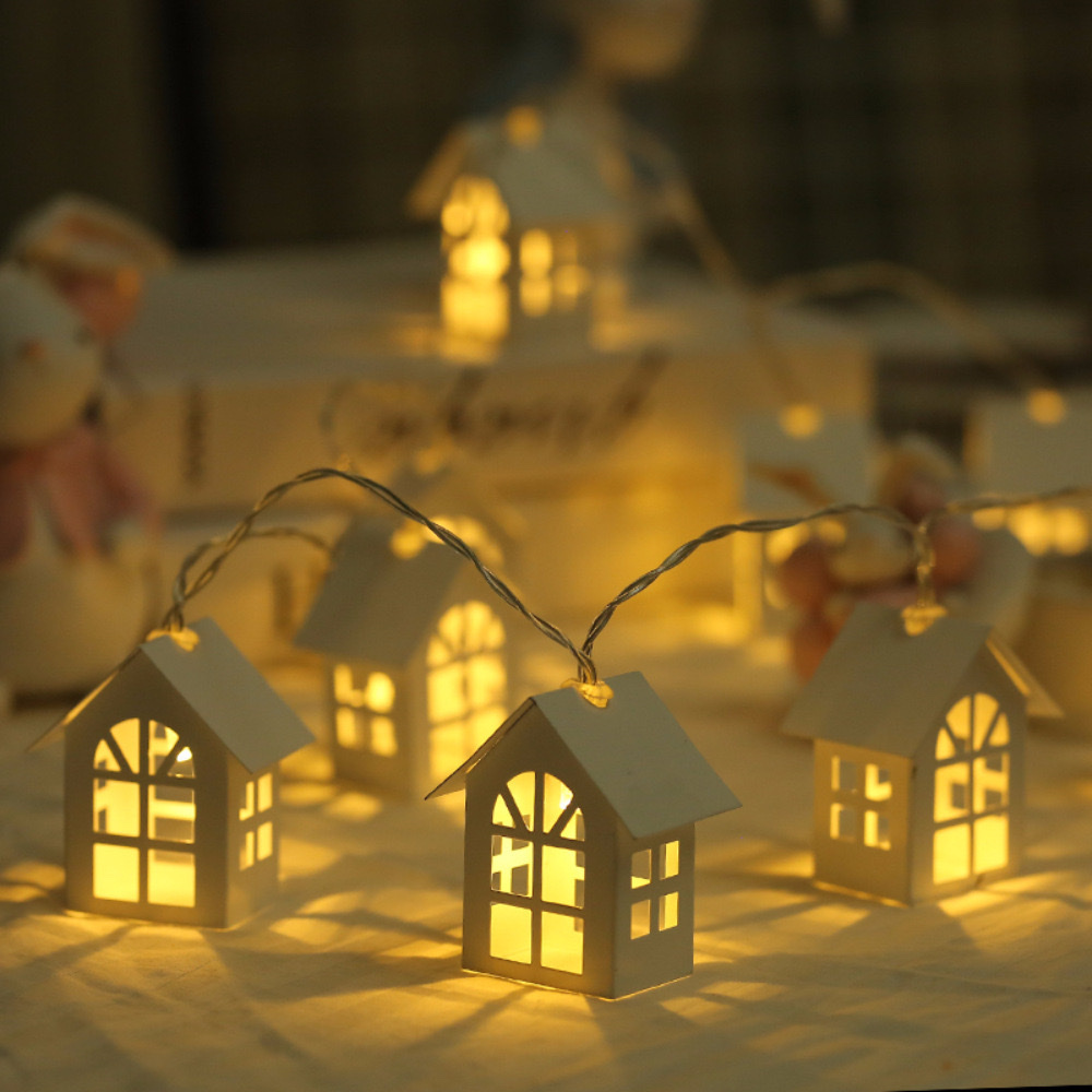 跨境北欧风小房子灯串 10LED圣诞木屋串灯房间卧室装饰电池小灯串