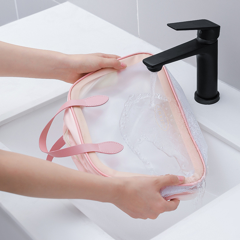 New dry-wet separation bag in ins style, large-capacity cosmetic bag, transparent waterproof PU matte toiletry bag detail image 13