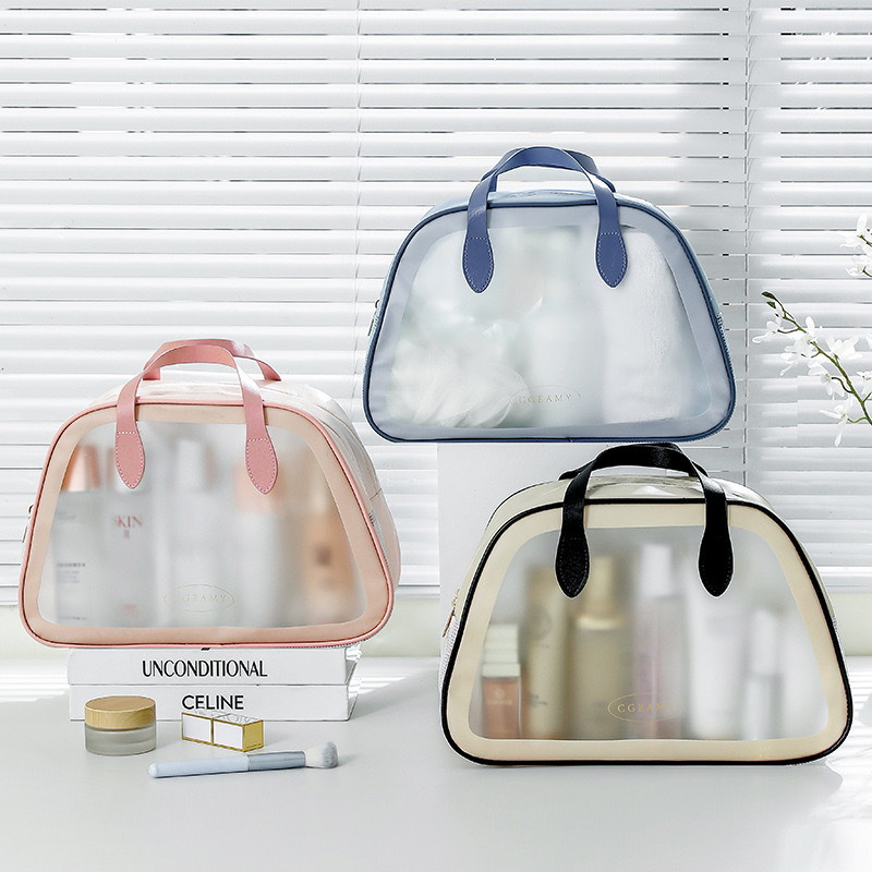 New dry-wet separation bag in ins style, large-capacity cosmetic bag, transparent waterproof PU matte toiletry bag
