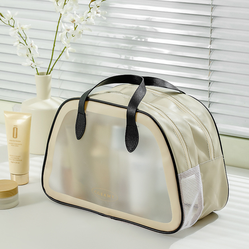 New dry-wet separation bag in ins style, large-capacity cosmetic bag, transparent waterproof PU matte toiletry bag detail image 11