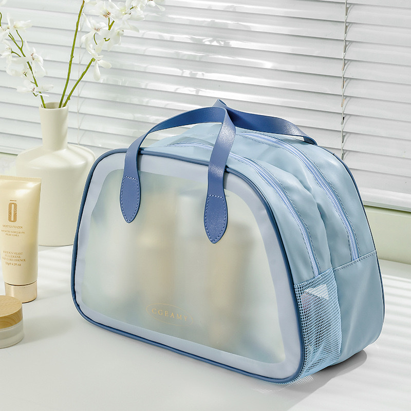 New dry-wet separation bag in ins style, large-capacity cosmetic bag, transparent waterproof PU matte toiletry bag Item Picture