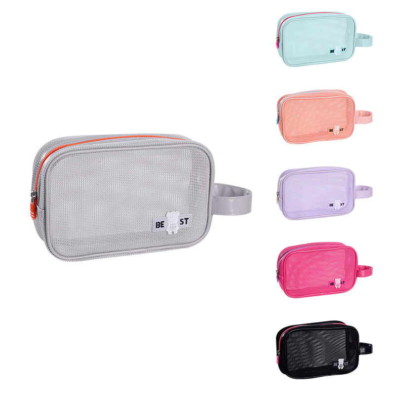 New hand-held toiletry bag, mesh portable travel skincare storage bag, beach fashion makeup bag detail image 12