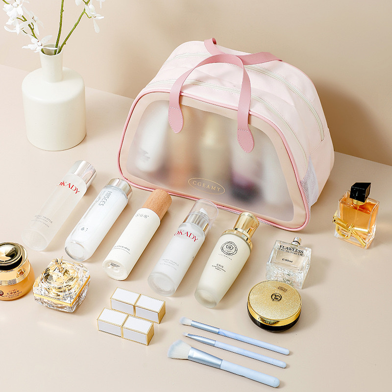 New dry-wet separation bag in ins style, large-capacity cosmetic bag, transparent waterproof PU matte toiletry bag detail image 15
