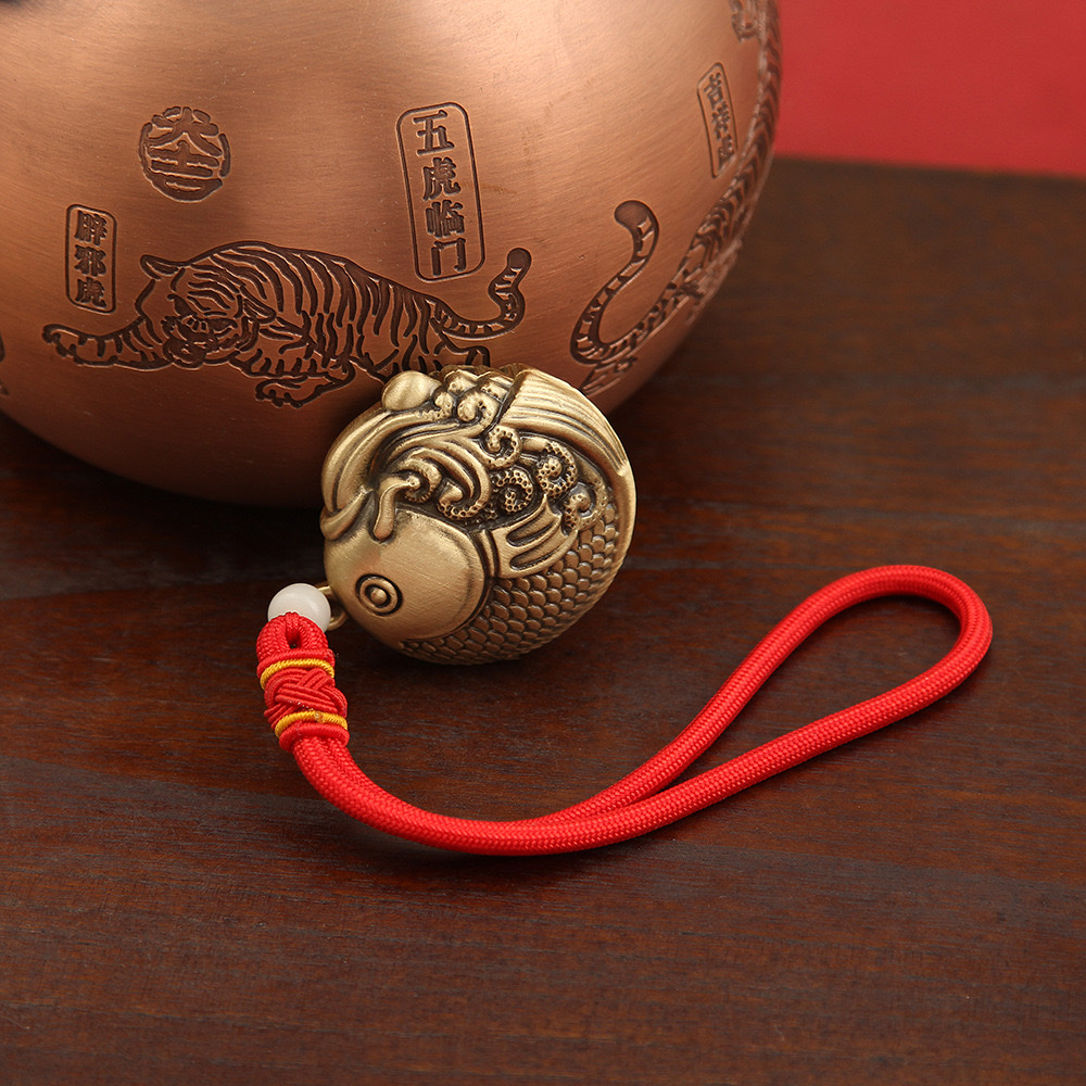 Brass collectible handle piece, Longevity Maitreya Buddha PI Xiu pendant, Fish Leaping over the Dragon Gate handle piece detail image 4