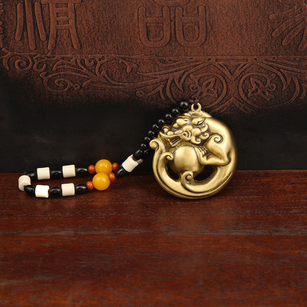 Brass collectible handle piece, Longevity Maitreya Buddha PI Xiu pendant, Fish Leaping over the Dragon Gate handle piece detail image 8