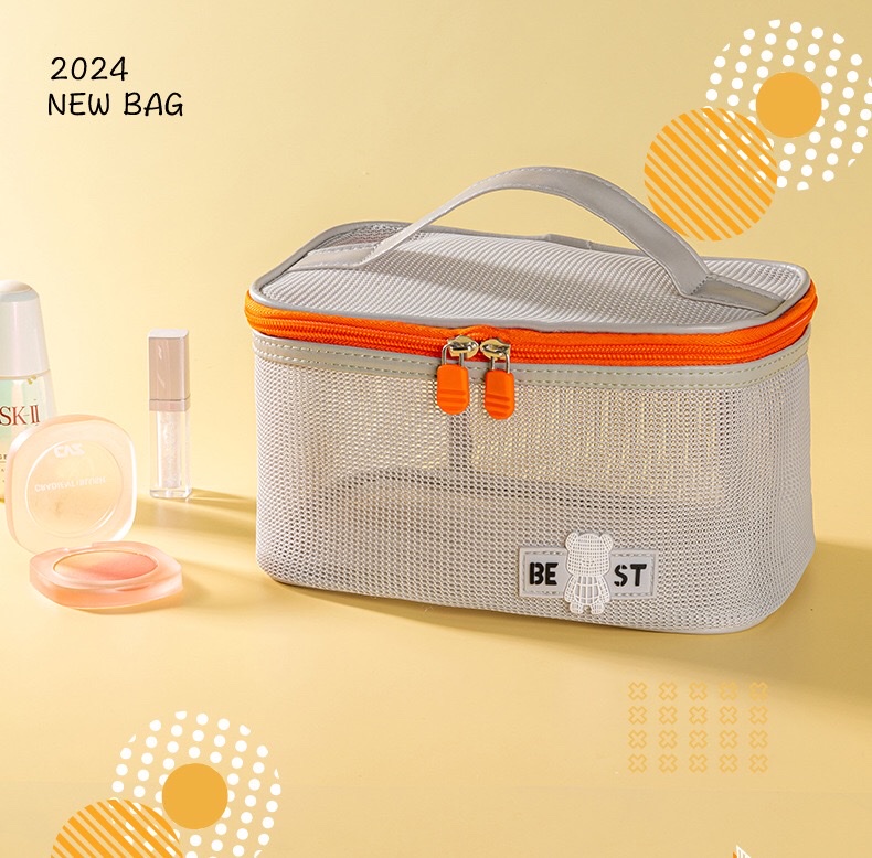 New hand-held toiletry bag with grid, large capacity, travel lipstick storage bag wholesale, beach quick-drying makeup bag detail image 15