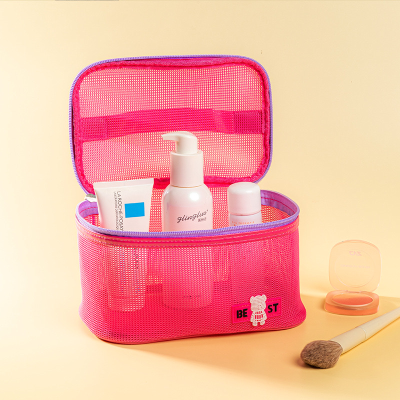 New hand-held toiletry bag with grid, large capacity, travel lipstick storage bag wholesale, beach quick-drying makeup bag details Picture
