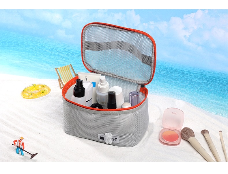New hand-held toiletry bag with grid, large capacity, travel lipstick storage bag wholesale, beach quick-drying makeup bag detail image 12