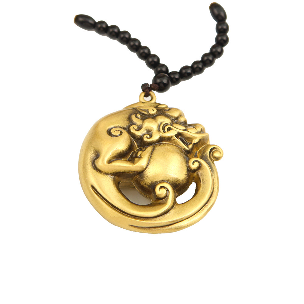 Brass collectible handle piece, Longevity Maitreya Buddha PI Xiu pendant, Fish Leaping over the Dragon Gate handle piece detail image 6