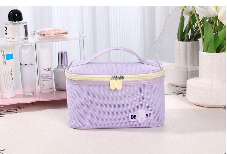 New hand-held toiletry bag with grid, large capacity, travel lipstick storage bag wholesale, beach quick-drying makeup bag detail image 10