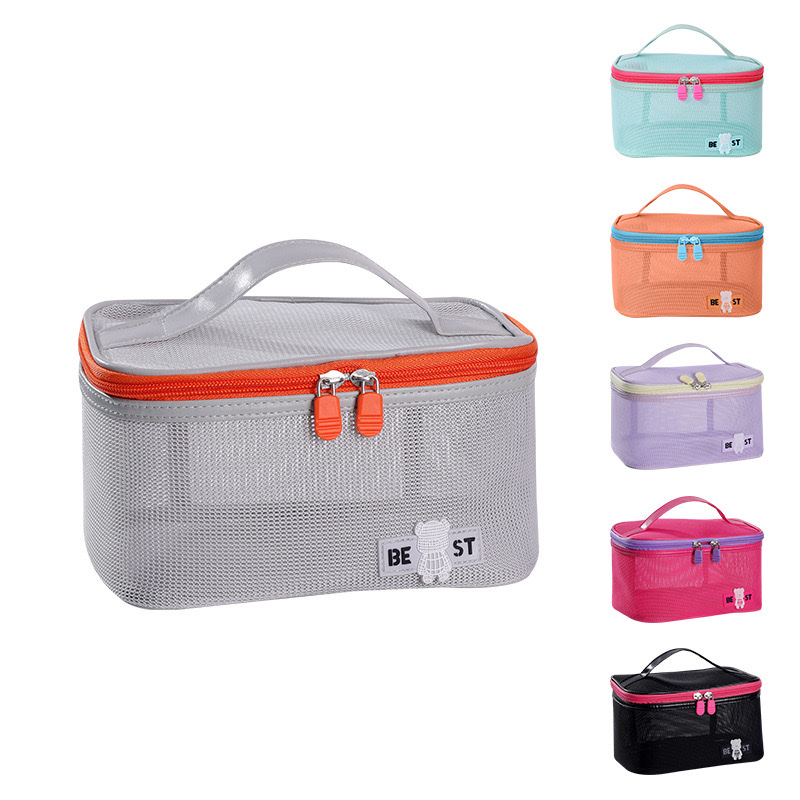 New hand-held toiletry bag with grid, large capacity, travel lipstick storage bag wholesale, beach quick-drying makeup bag detail image 18