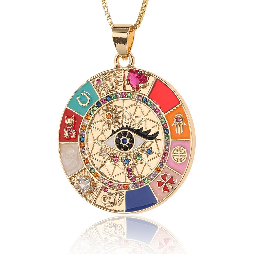 嘻哈铜微镶锆石蓝色眼睛恶魔之眼圆盘硬硬币吊坠项链男士吊坠吊坠吊坠金属牌子详情图6