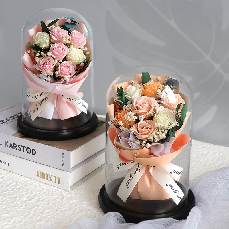 Thumb rose bouquet with glass cover as a gift for your lover and mom detail image 2
