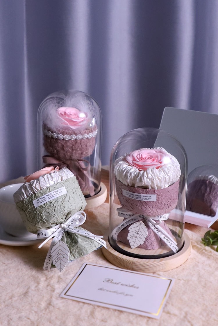 Simulated eternal rose glass cover as a festival gift