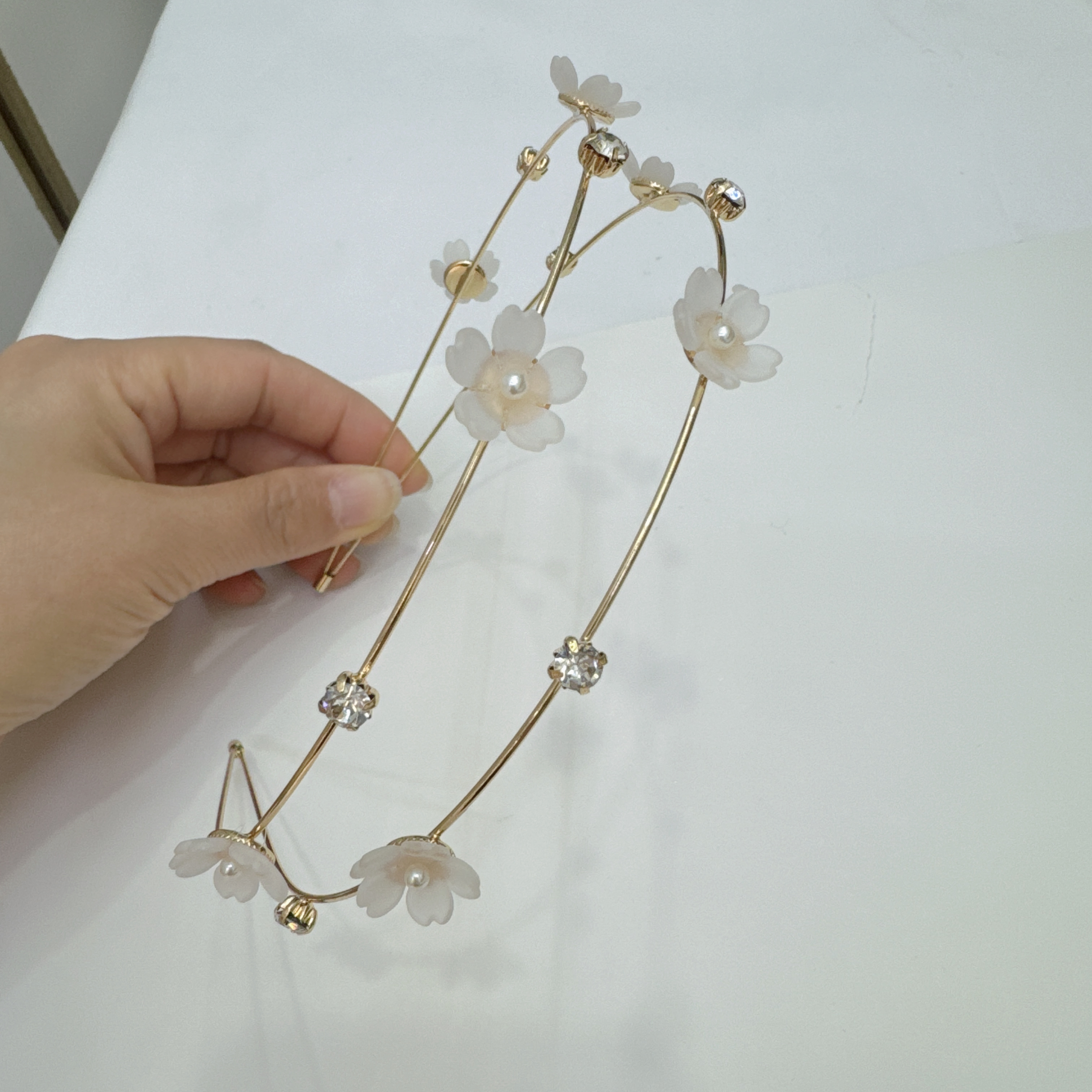 新款珍珠水钻紫色发箍极细款超仙双层花朵头箍外出简约百搭发饰女手作红玫瑰压发发箍森系仙美珍珠绿叶头箍超仙中国风珍珠头饰发卡详情图2