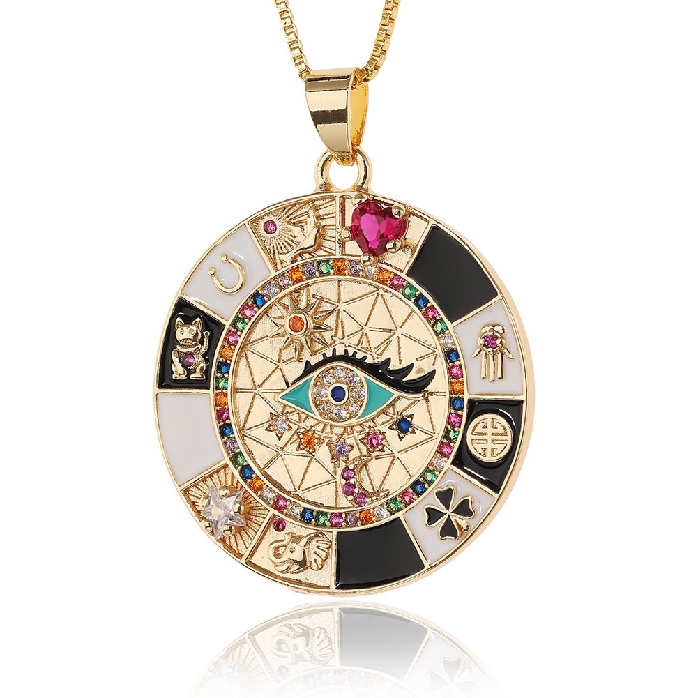 嘻哈铜微镶锆石蓝色眼睛恶魔之眼圆盘硬硬币吊坠项链男士吊坠吊坠吊坠金属牌子详情图7