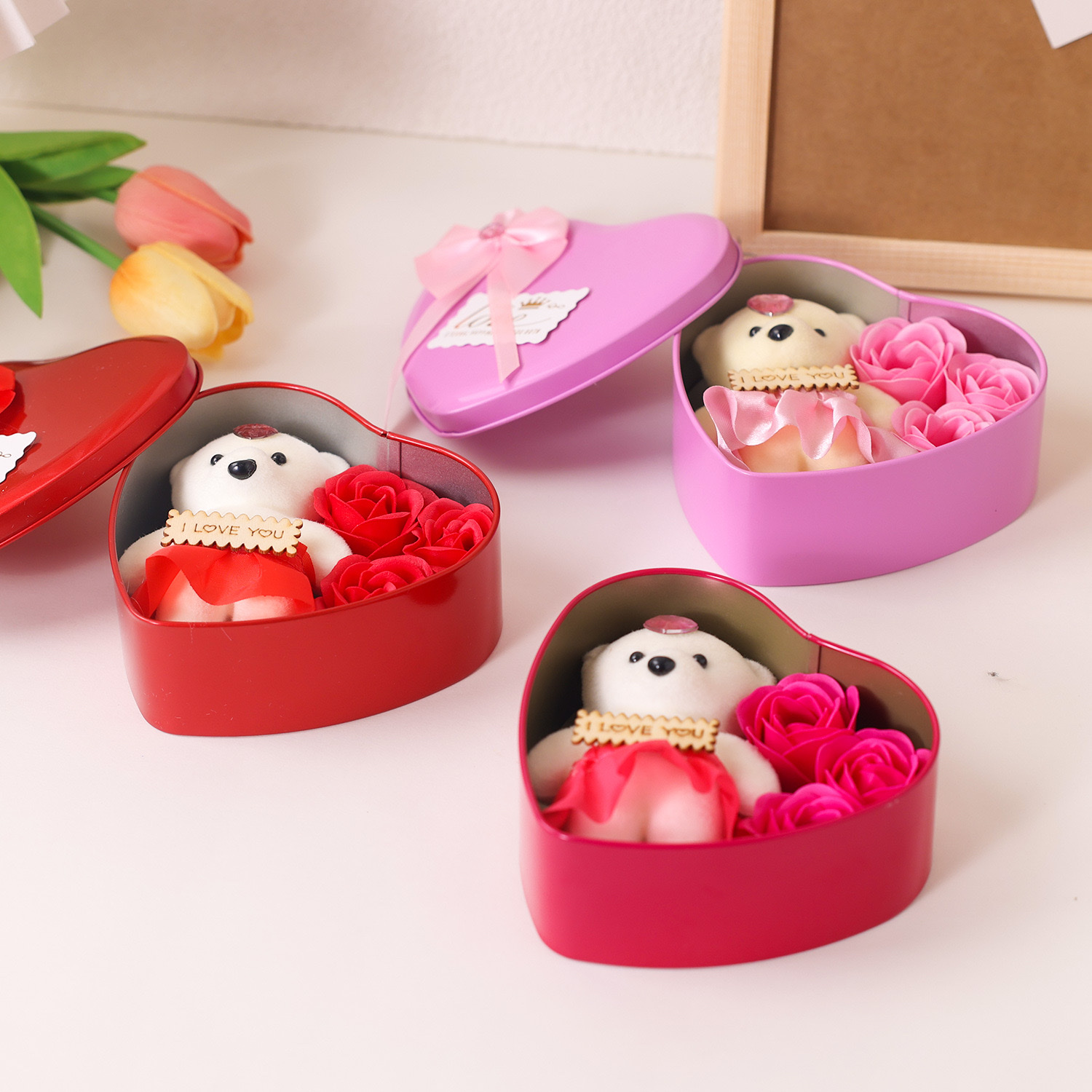 Soap flower heart-shaped tin box Valentine's Day, Teachers' Day, Children's Day and Mother's Day gift detail image 3