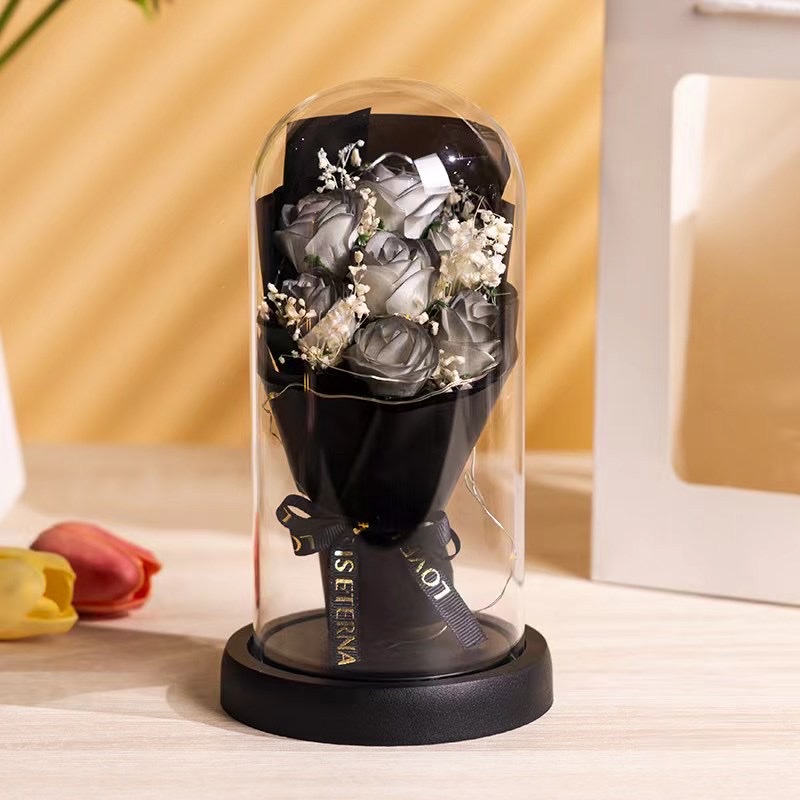 Thumb rose bouquet with glass cover, Valentine's Day, Teachers' Day and Mother's Day gift details Picture