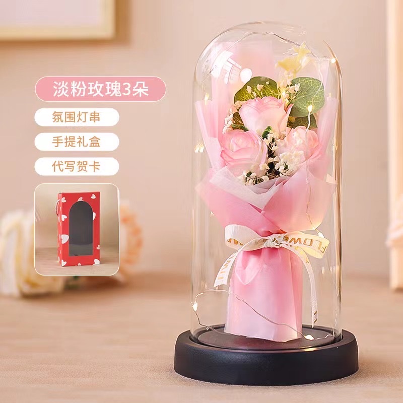 Soap flower glass cover Valentine's Day gift, Mother's Day and Teachers' Day gift detail image 10