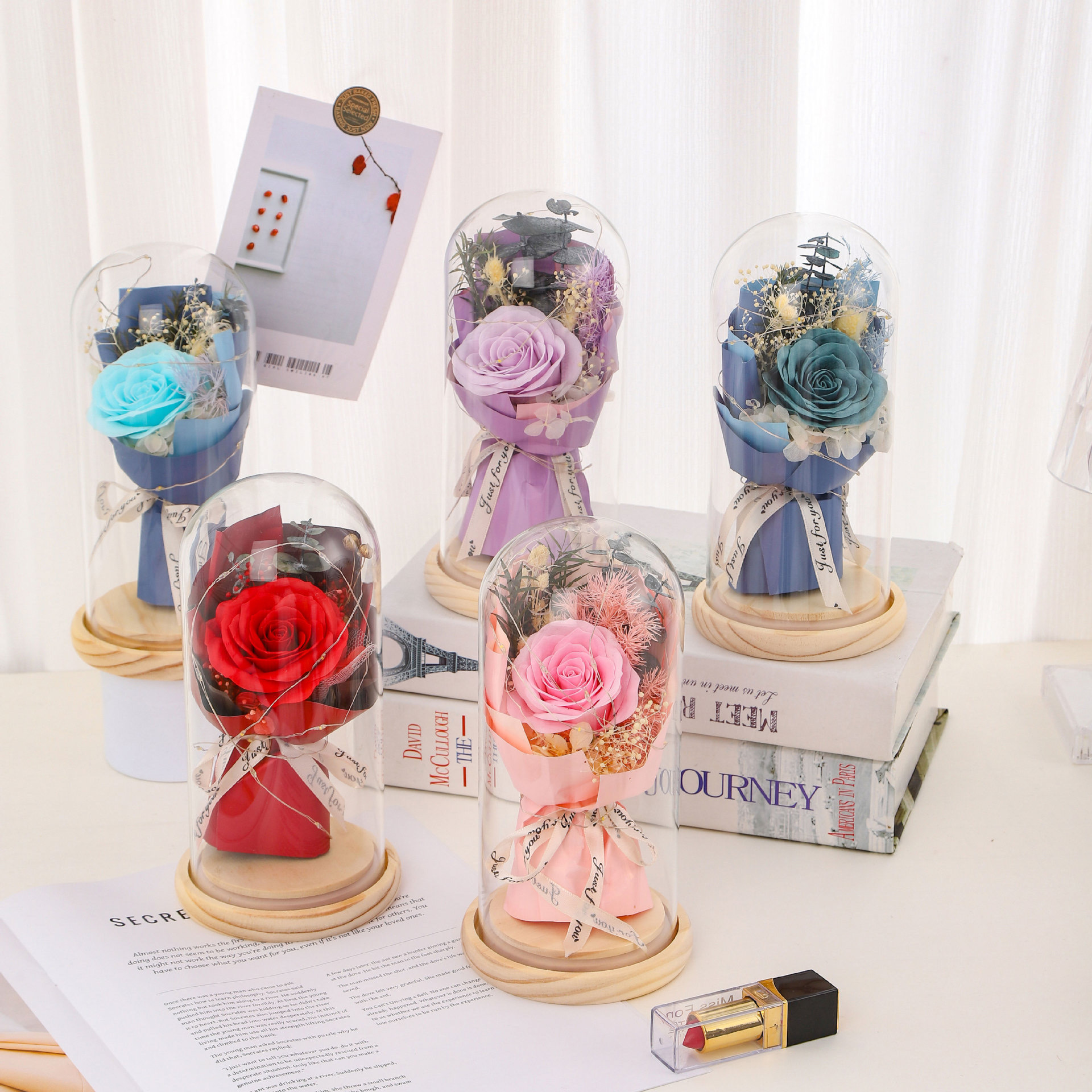 Thumb rose bouquet with glass cover as a gift for your lover and mom detail image 8