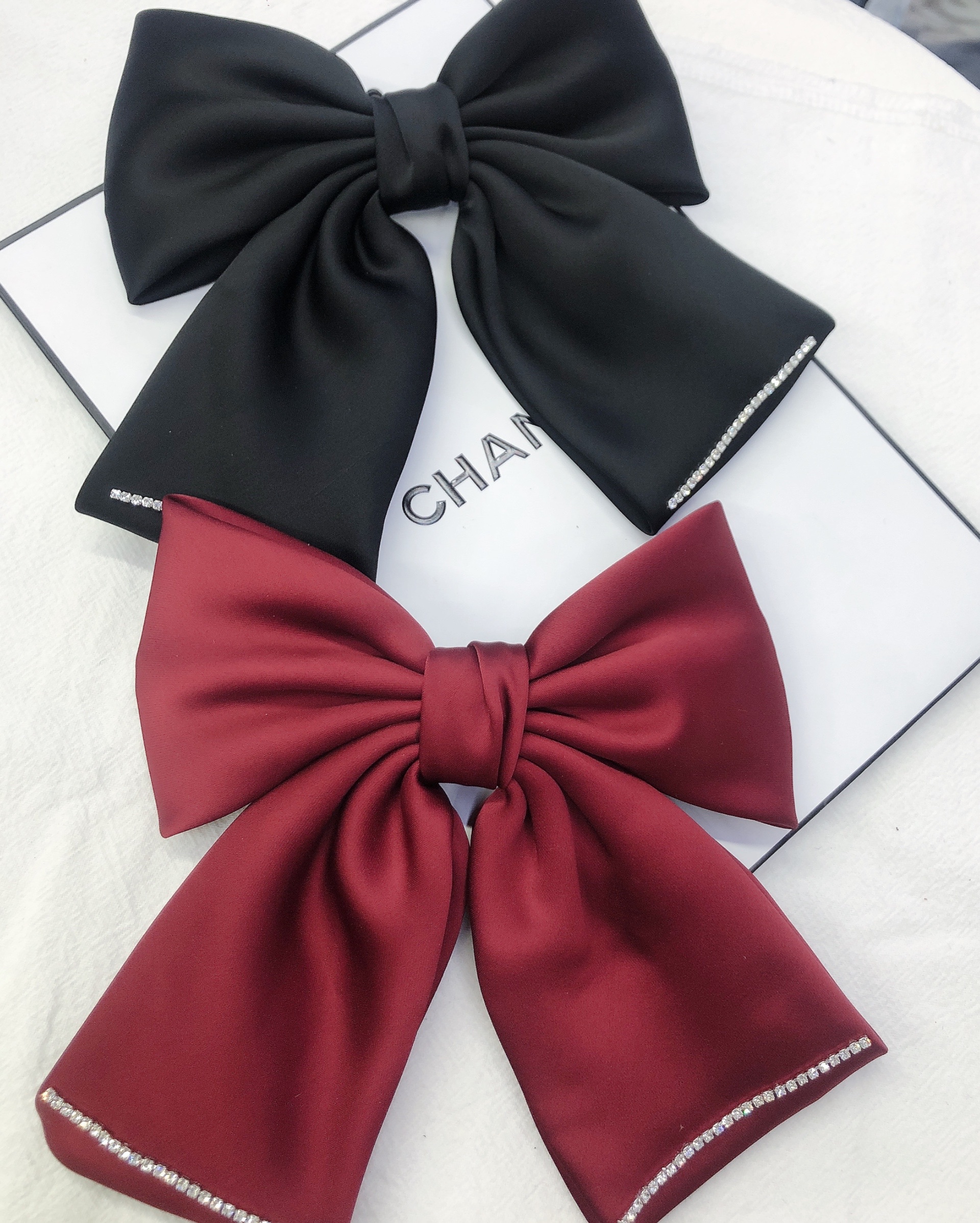Satin Bow Hair Clip With Diamond Back Head Spring Clip Style French Vintage Top Clip Fascinator Item Picture