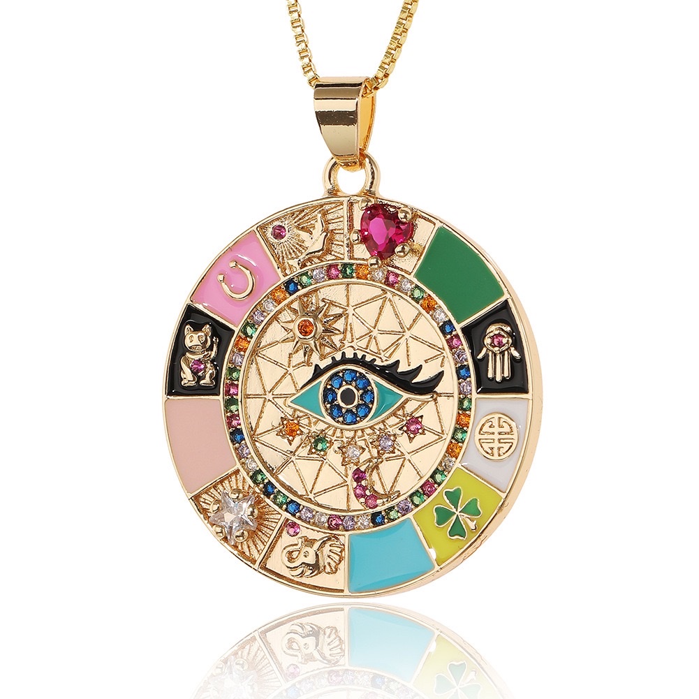 嘻哈铜微镶锆石蓝色眼睛恶魔之眼圆盘硬硬币吊坠项链男士吊坠吊坠吊坠金属牌子详情图3