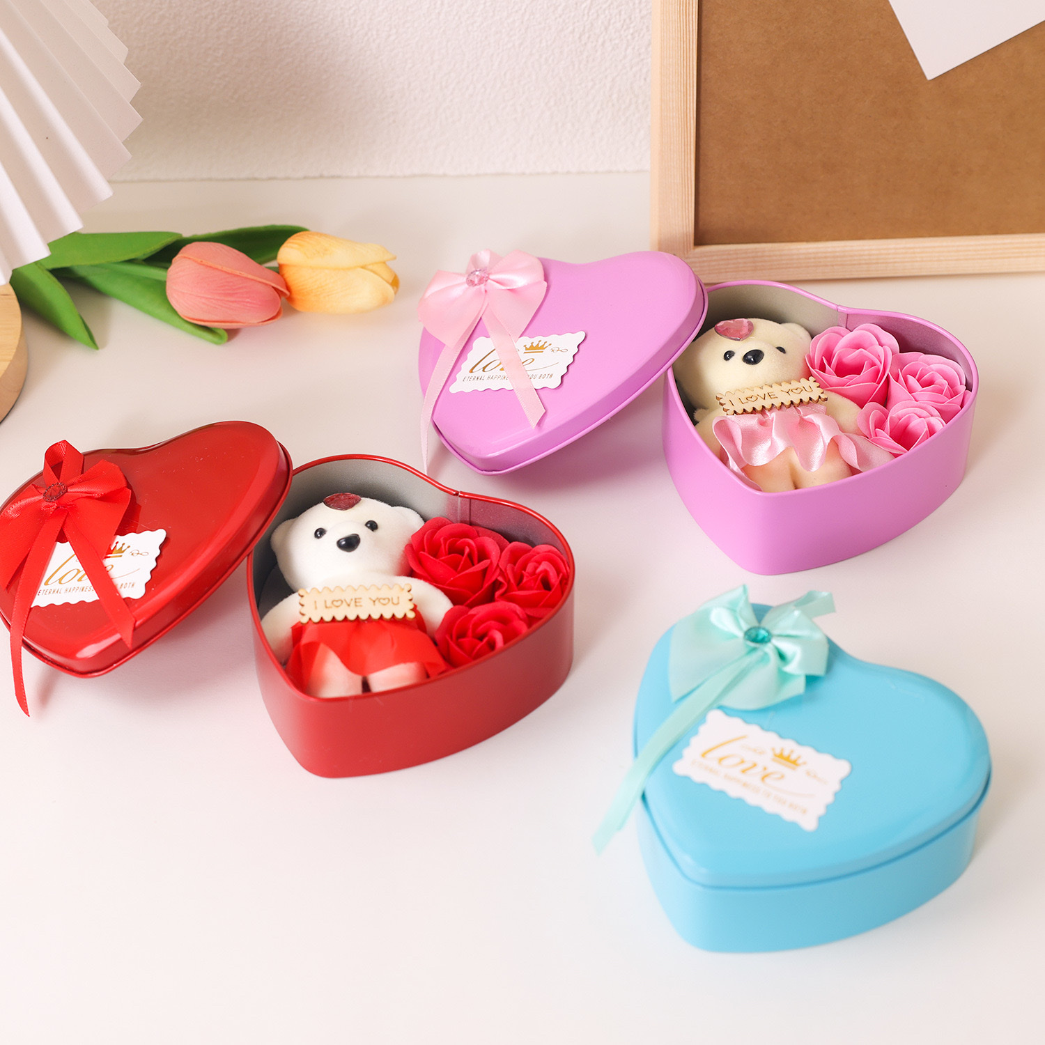 Soap flower heart-shaped tin box Valentine's Day, Teachers' Day, Children's Day and Mother's Day gift detail image 2
