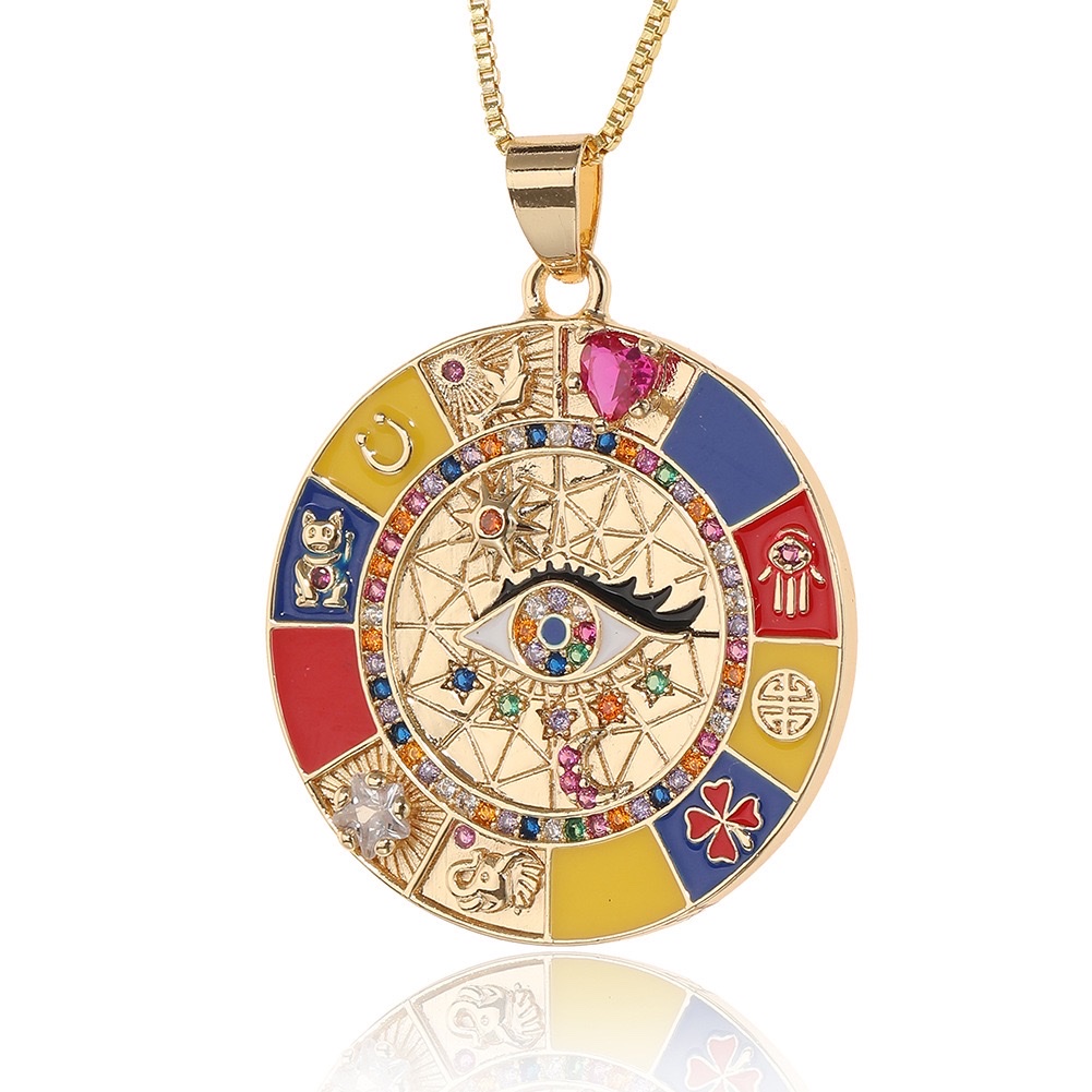 嘻哈铜微镶锆石蓝色眼睛恶魔之眼圆盘硬硬币吊坠项链男士吊坠吊坠吊坠金属牌子详情图5