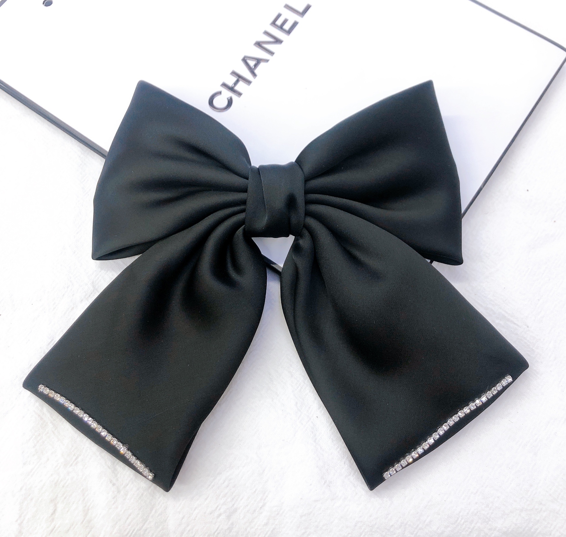 Satin Bow Hair Clip With Diamond Back Head Spring Clip Style French Vintage Top Clip Fascinator