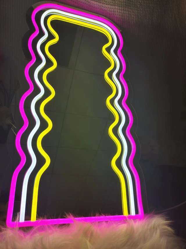 Creative Led Wave Mirror Light Logo, Neon Interior Decoration With Dimming Background, Lemon Yellow, Pink Specification drawing