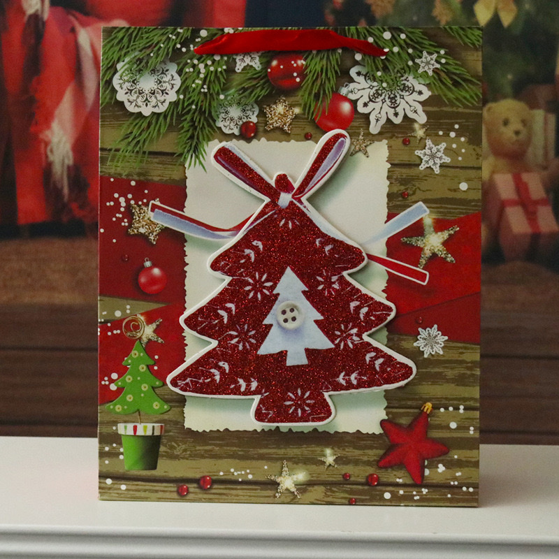 新款圣中小号礼品袋 高档立体白卡纸袋 创意撒粉手提袋 圣诞图